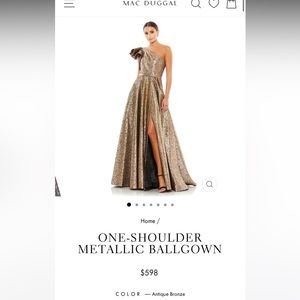 One shoulder metallic Mac Duggal Dress!